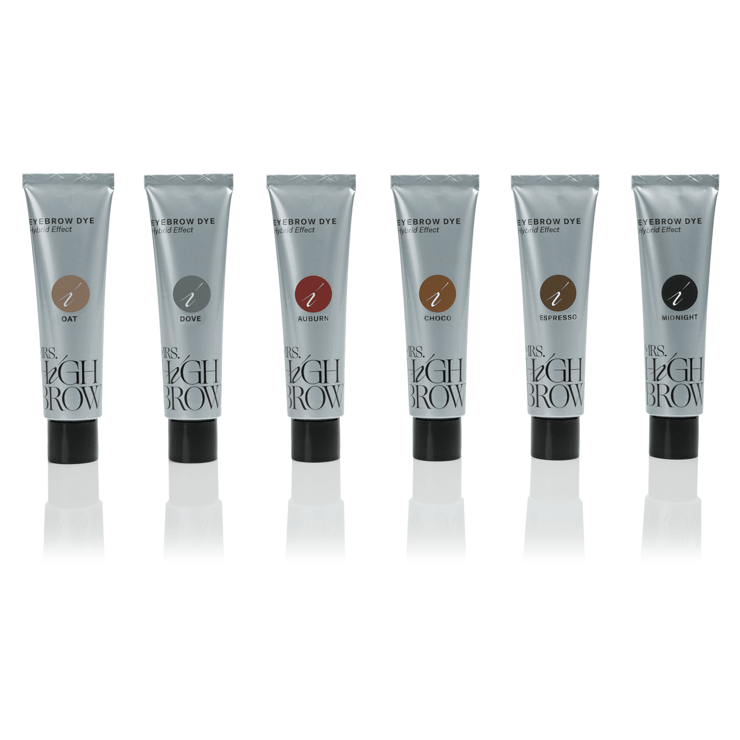 Mrs.highbrow hybrid dye in zilveren tubes met liquid dye voor hybrid brows