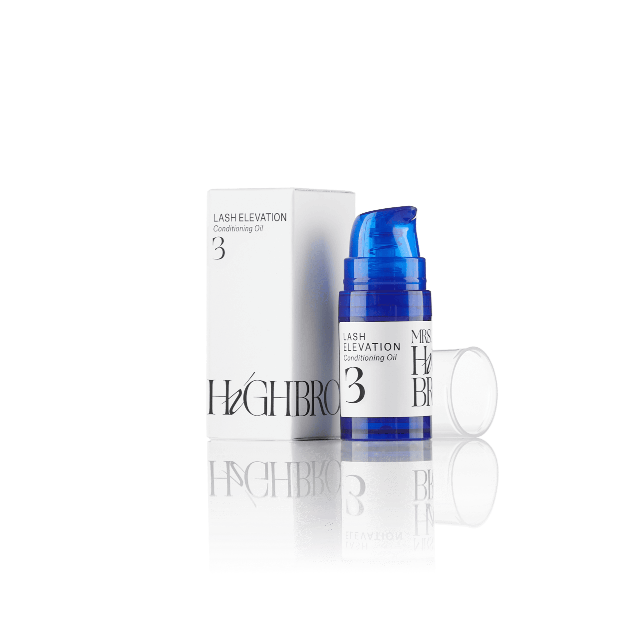 lash elevation lift nourishing gel en conditioning oil in blauwe pompflacon van mrs.Highbrow