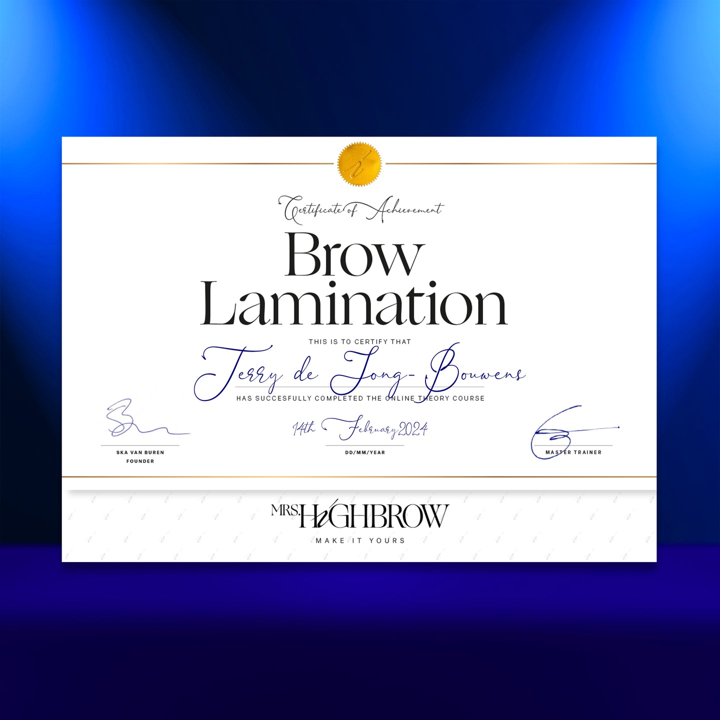 online cursus brow lamination certificaat mrs.highbrow